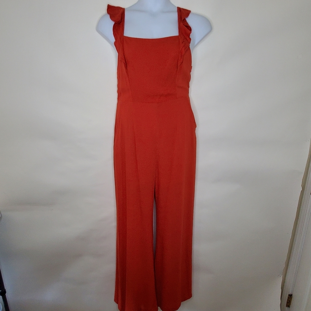 ASTR the Label Wide Leg Jumpsuit Size L Cutout Ruffles Pockets Square Neck NEW - Picture 14 of 15